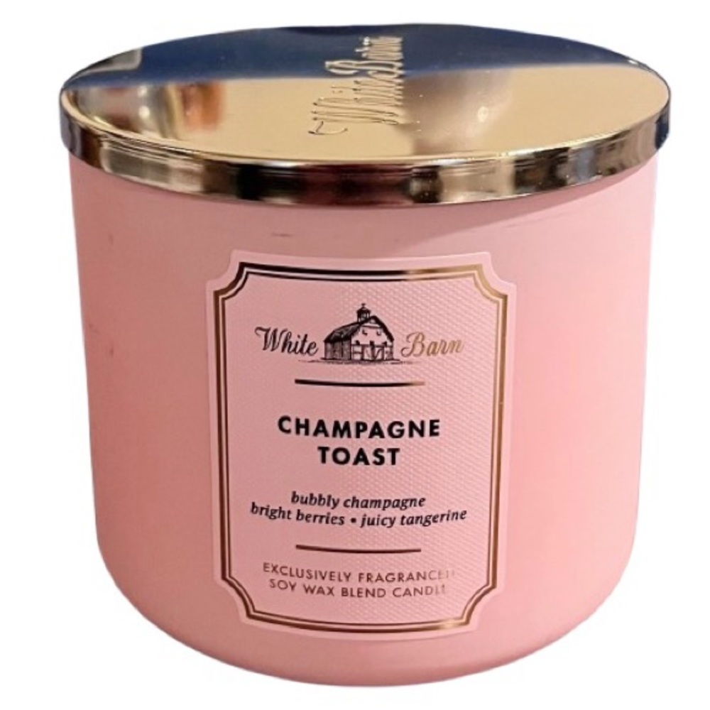 🆕- White Barn- 3- Wick Champagne Toast Blush Candle Jar with Gold Lid - Picture 1 of 9